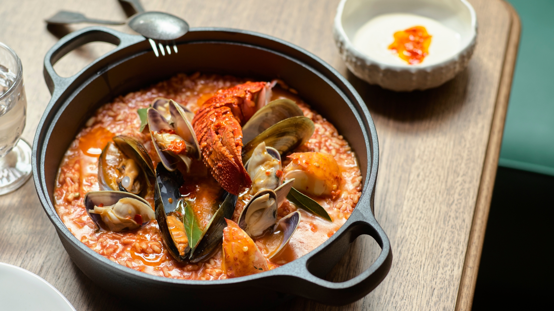 Arroz de Marisco, Carolino rice, grilled, poached and cured seafood