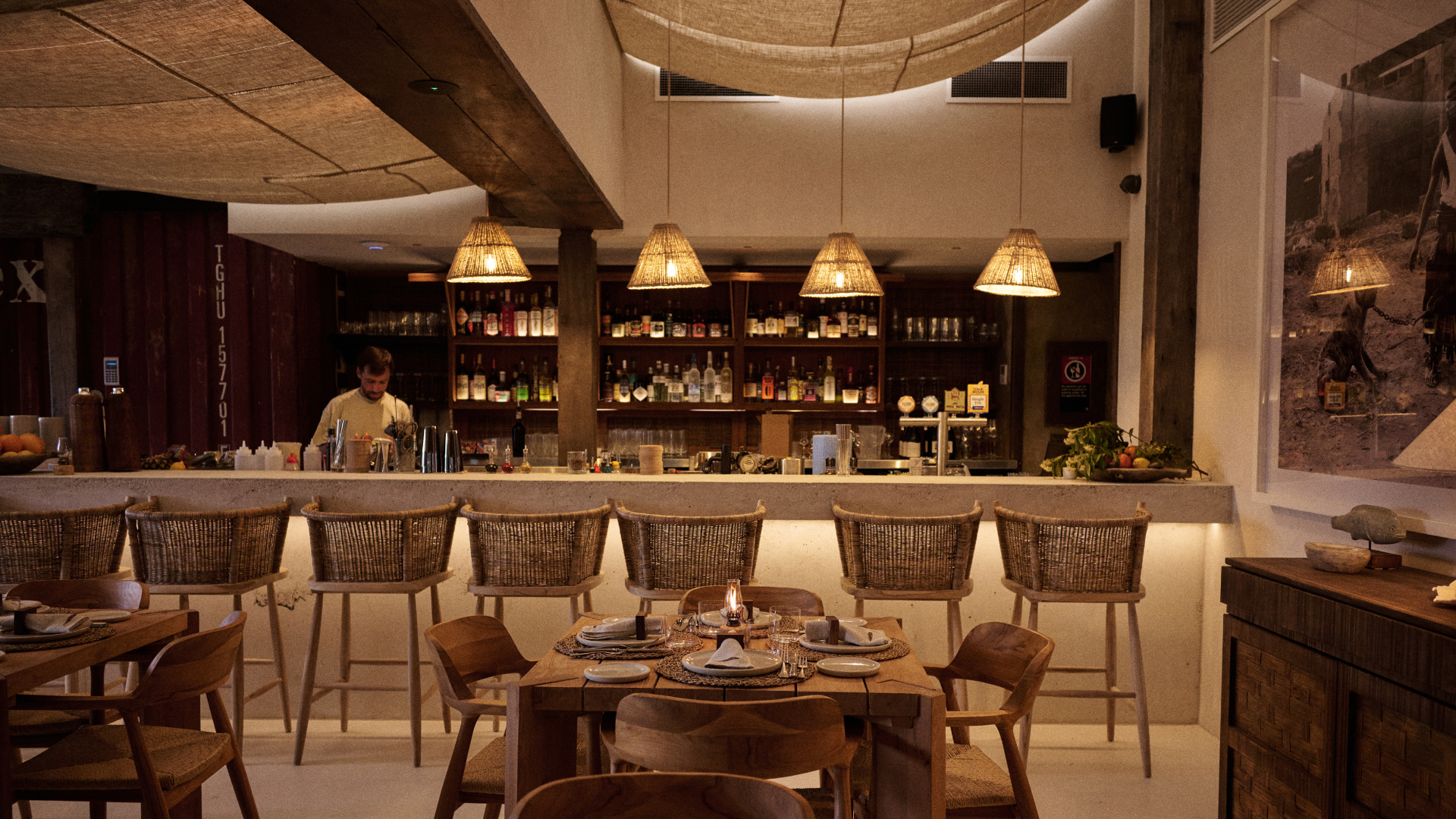The open dining room and bar at The Belongil Bistro in Byron Bay
