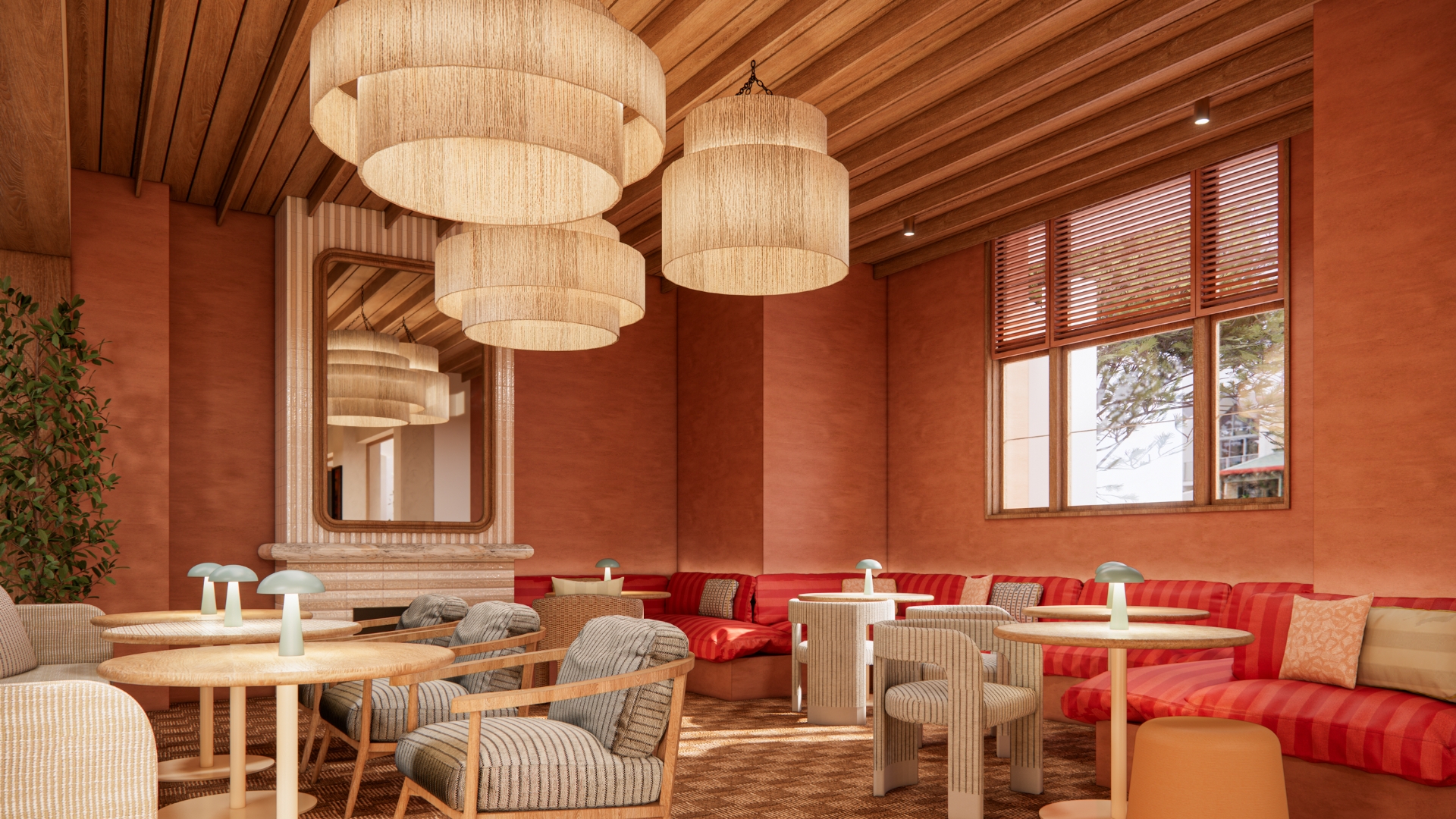 Striped banquettes and modern furnishings bring the party to Tigerfish 