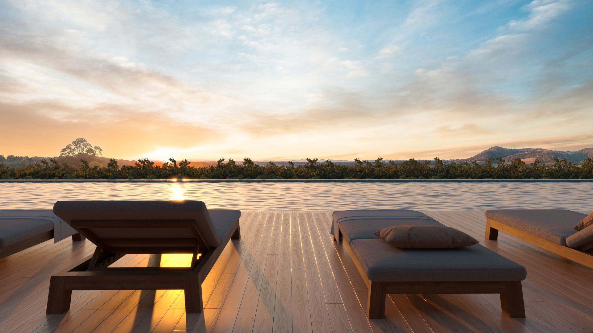 Renders of the pool looking out to the vineyard and mountains 
