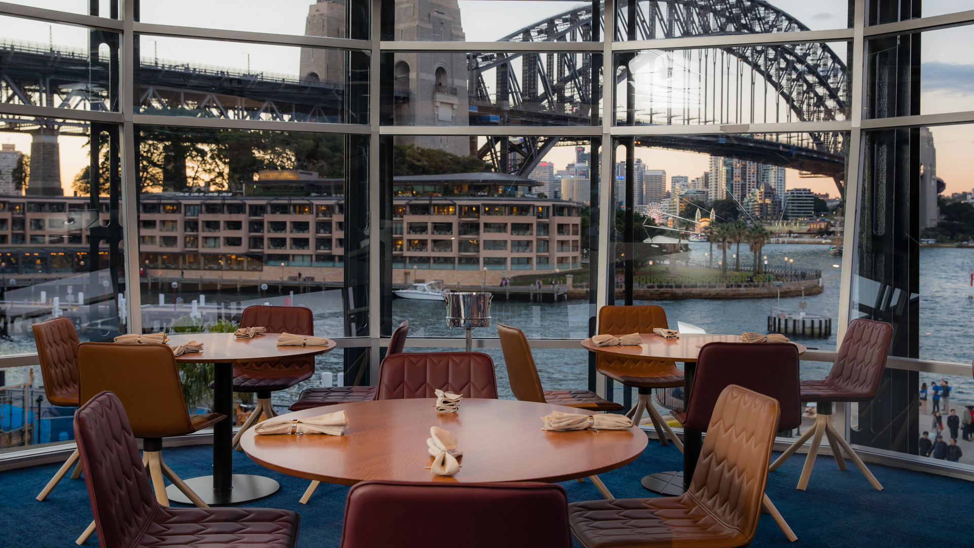 Dining room at Quay with Harbour Bridge in background