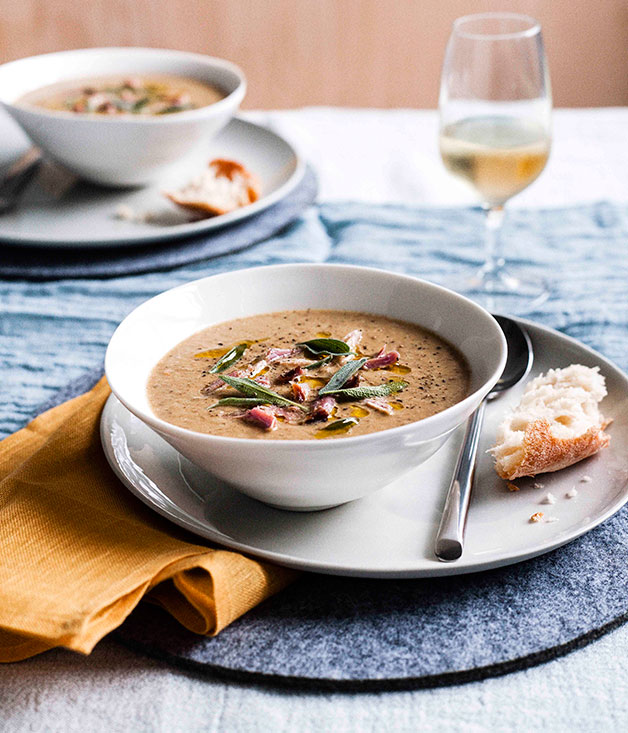 Smoked ham hock, caramelised onion and lentil soup Gourmet Traveller