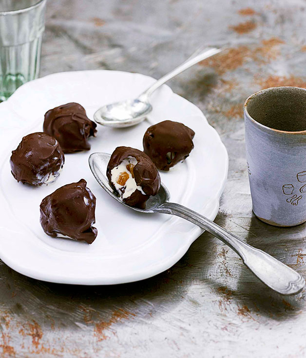 Chocolatecoated panforte icecream balls Gourmet Traveller