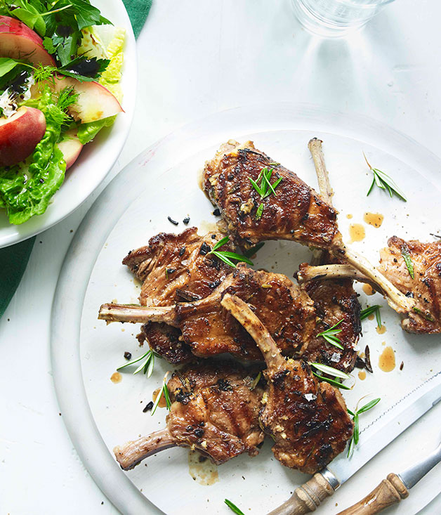 Grilled lamb and fennel with peach and herb salad