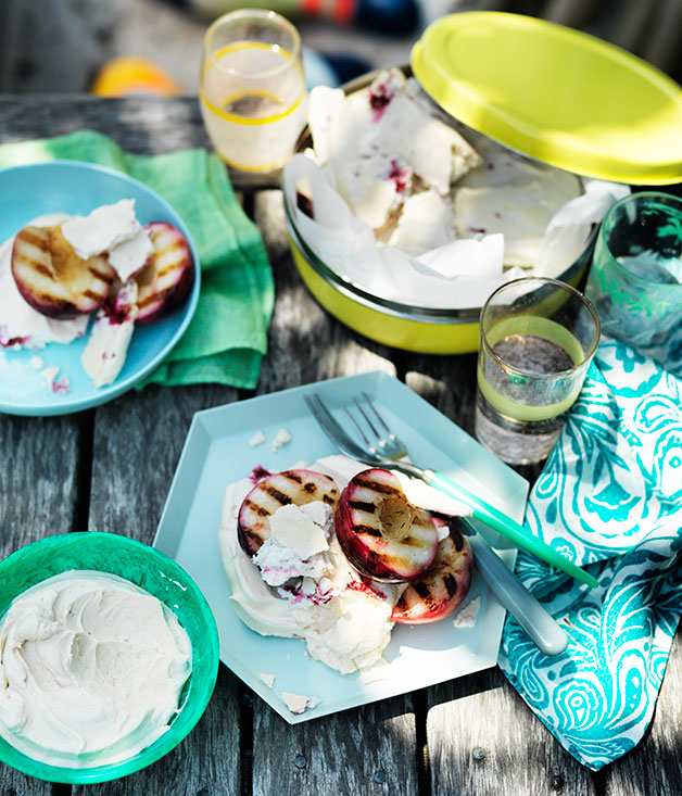 Grilled nectarines with raspberry meringue and yoghurt recipe Summer