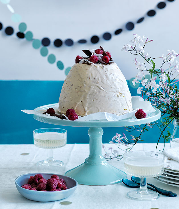 Coconut, chocolate and raspberry icecream bombe recipe Gourmet Traveller
