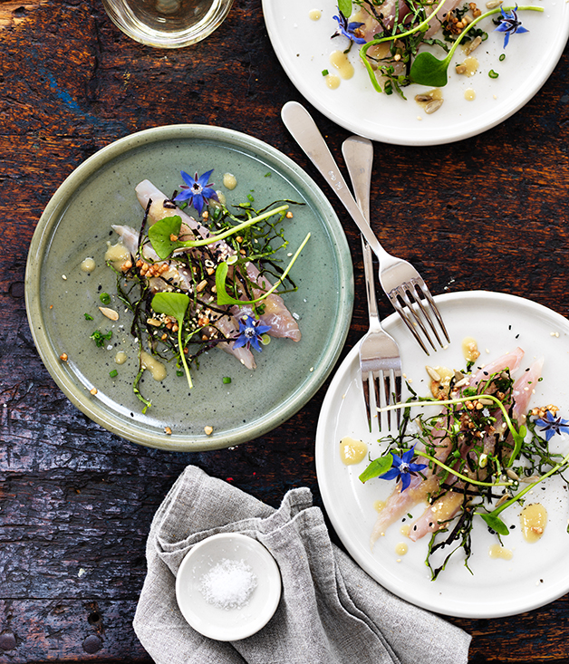 Cured leatherjacket with horseradish vinaigrette recipe Gourmet Traveller