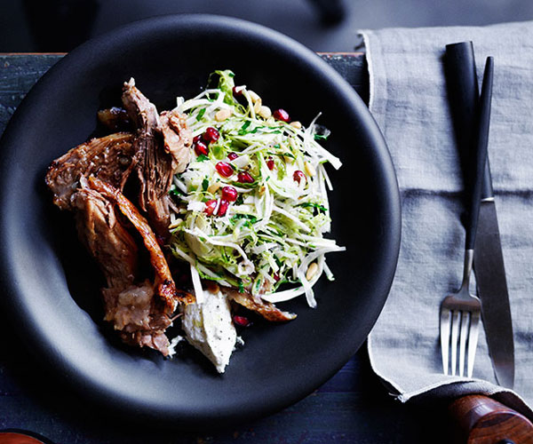 Slowroasted lamb shoulder with brussels sprout slaw recipe Gourmet