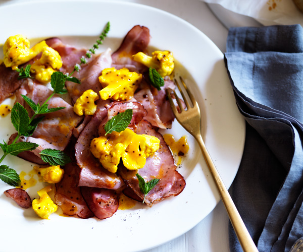 Ham with cauliflower piccalilli and buttermilk biscuits