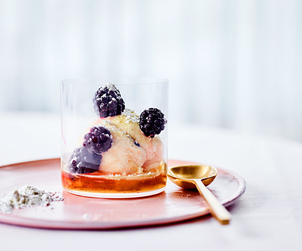 Lauren Eldridge’s no-churn passionfruit ice-cream with lime sherbet and blackberries