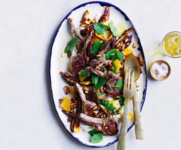 Lamb cutlets with date and almond salad